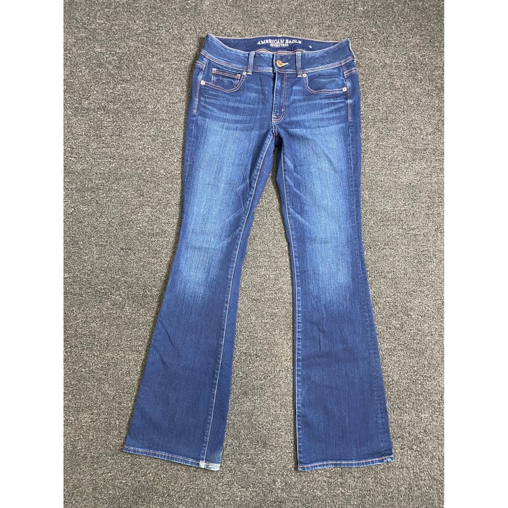 American Eagle Kick Boot Blue Jeans Womens 8 Long Super Stretch Boho Preppy